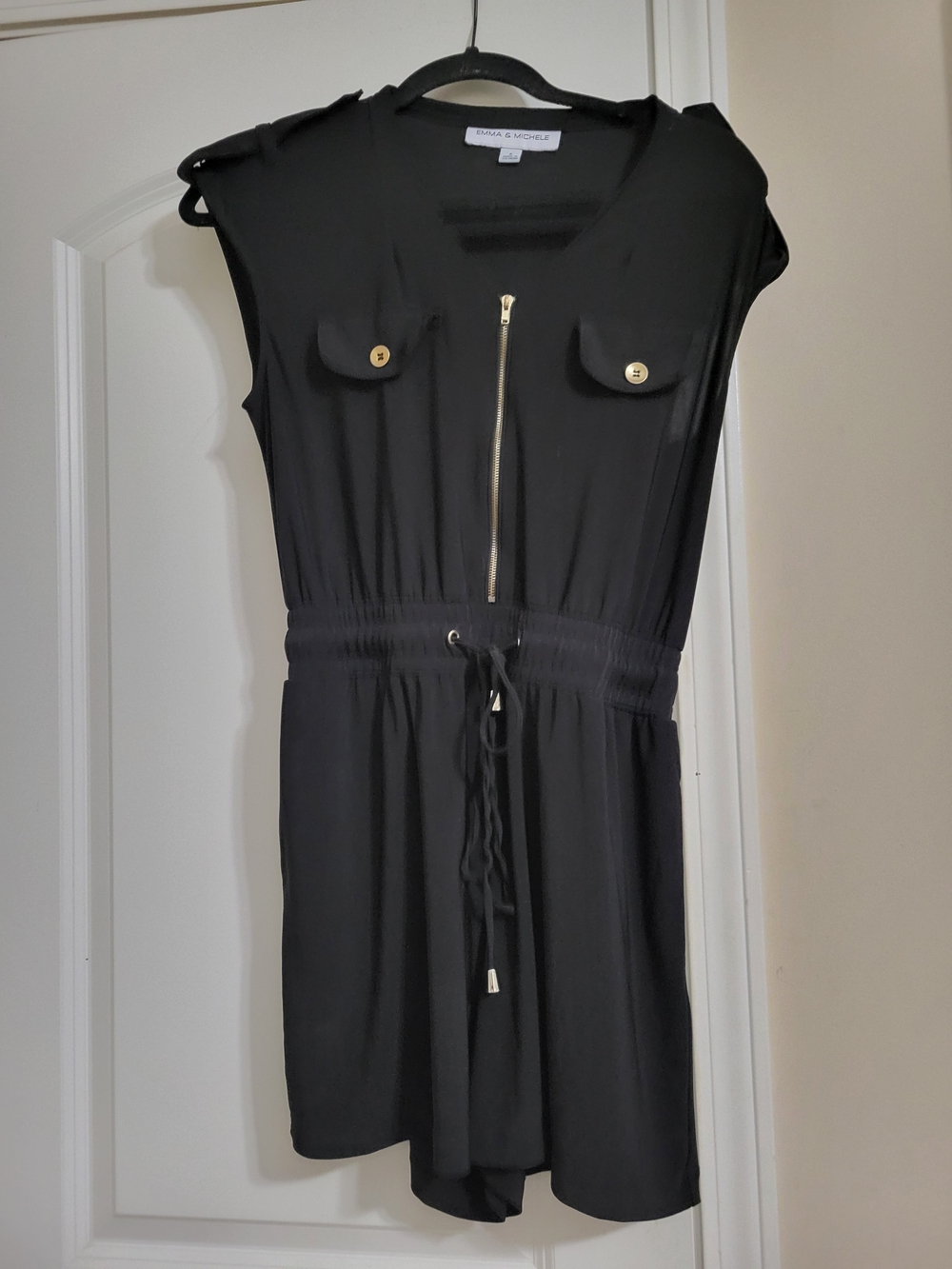 Dana Buchman Black Drawstring Waist Zip-Front Sleeveless Dress